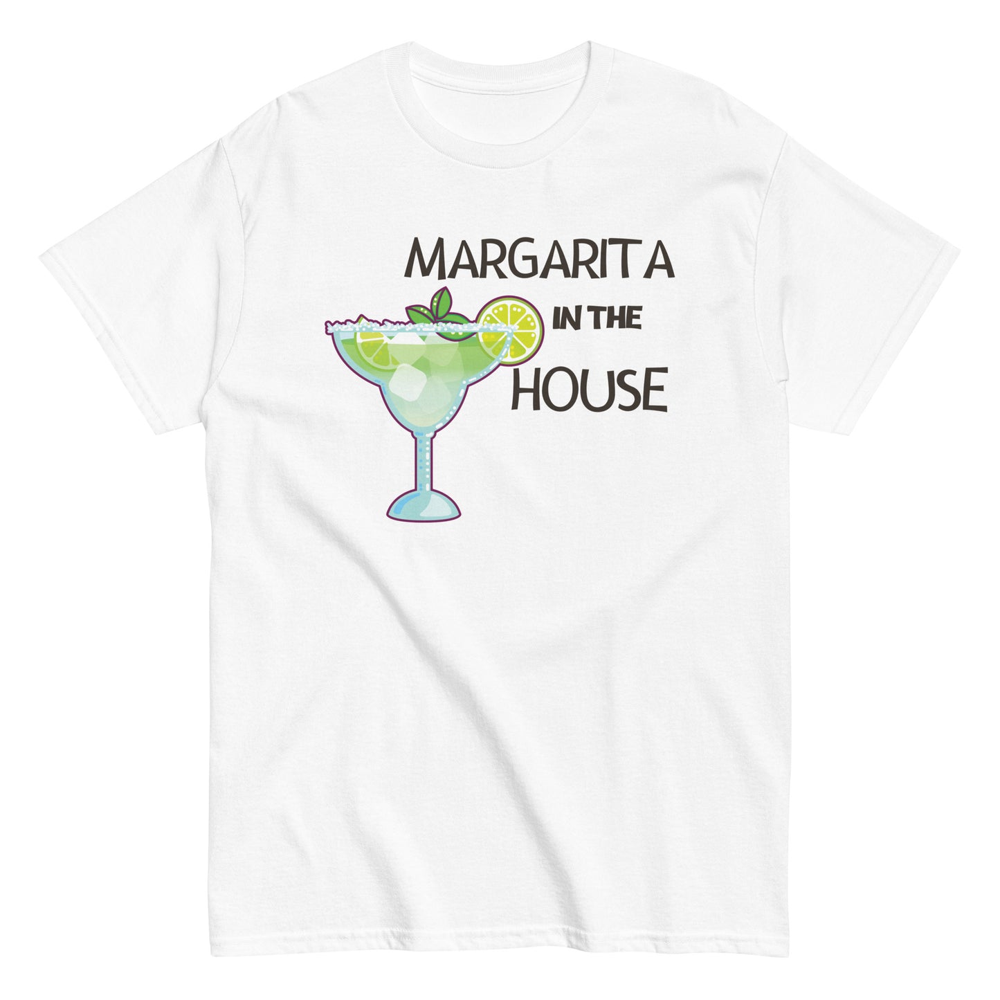 Camiseta blanca con diseño de cóctel margarita en una copa