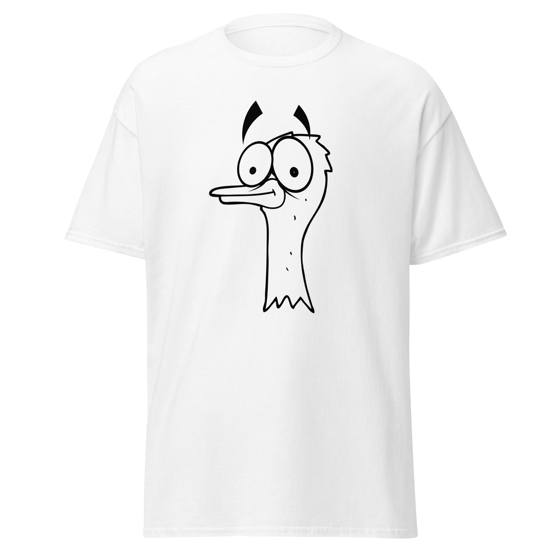 Camiseta con el rostro de un expresiva avestruz 