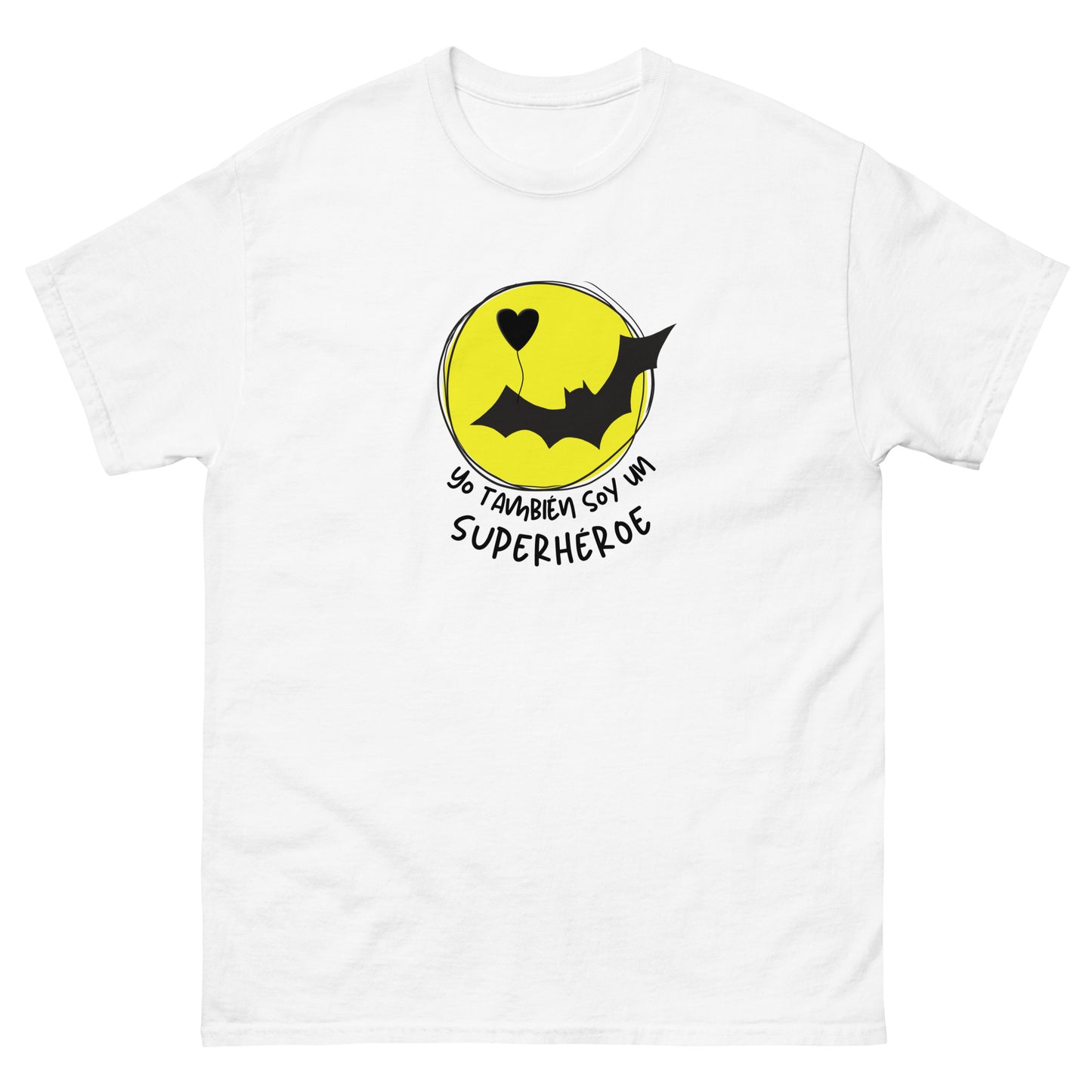 Camiseta blanca para hombre con muerciélago volando con globo