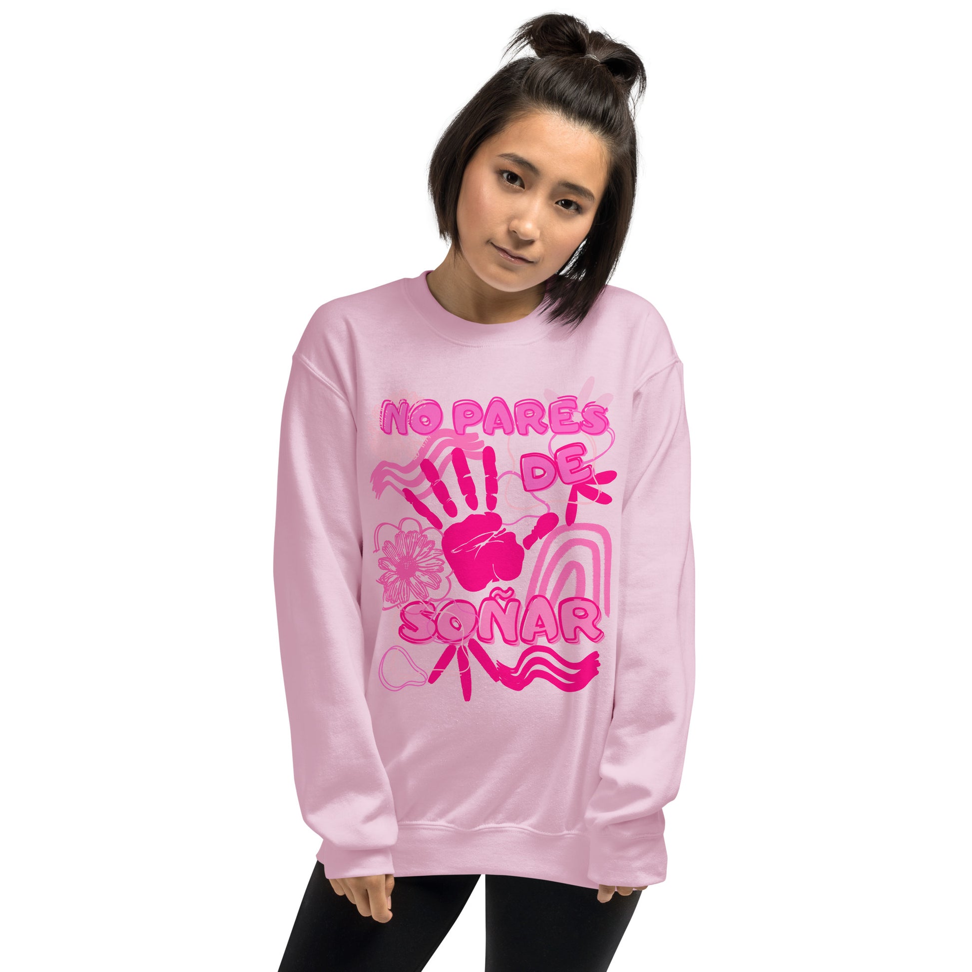 Sudadera rosa con diseño y frase de motivación