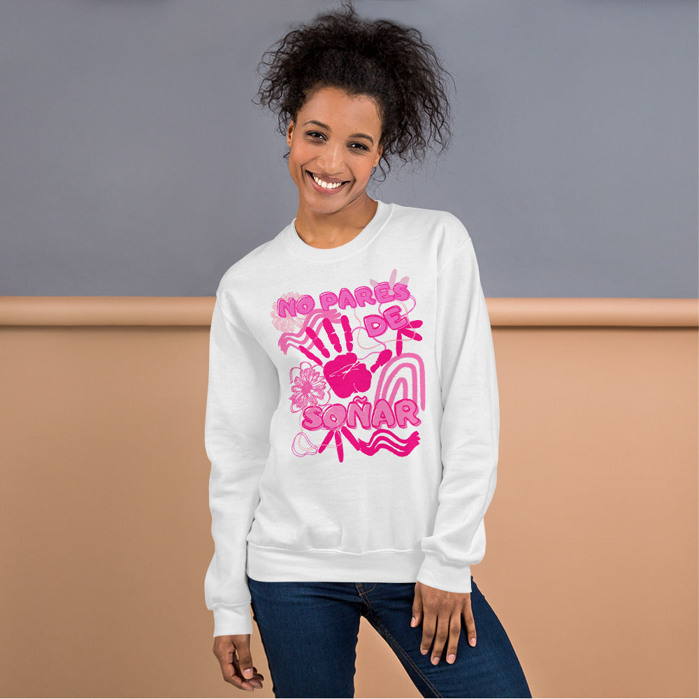 Sudadera blanca con detalle en rosa y frase inspiración