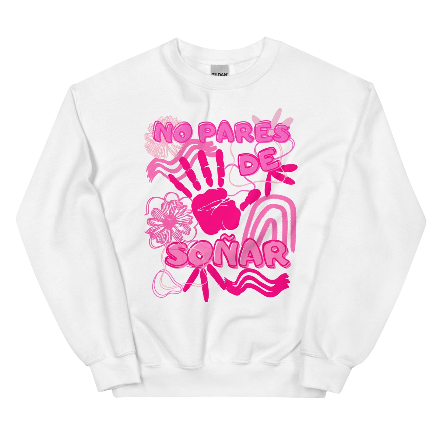 Sudadera blanca con diseño rosa y frase motivación