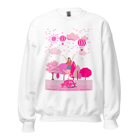 Sudadera blanca de mujer  con diseño rosado