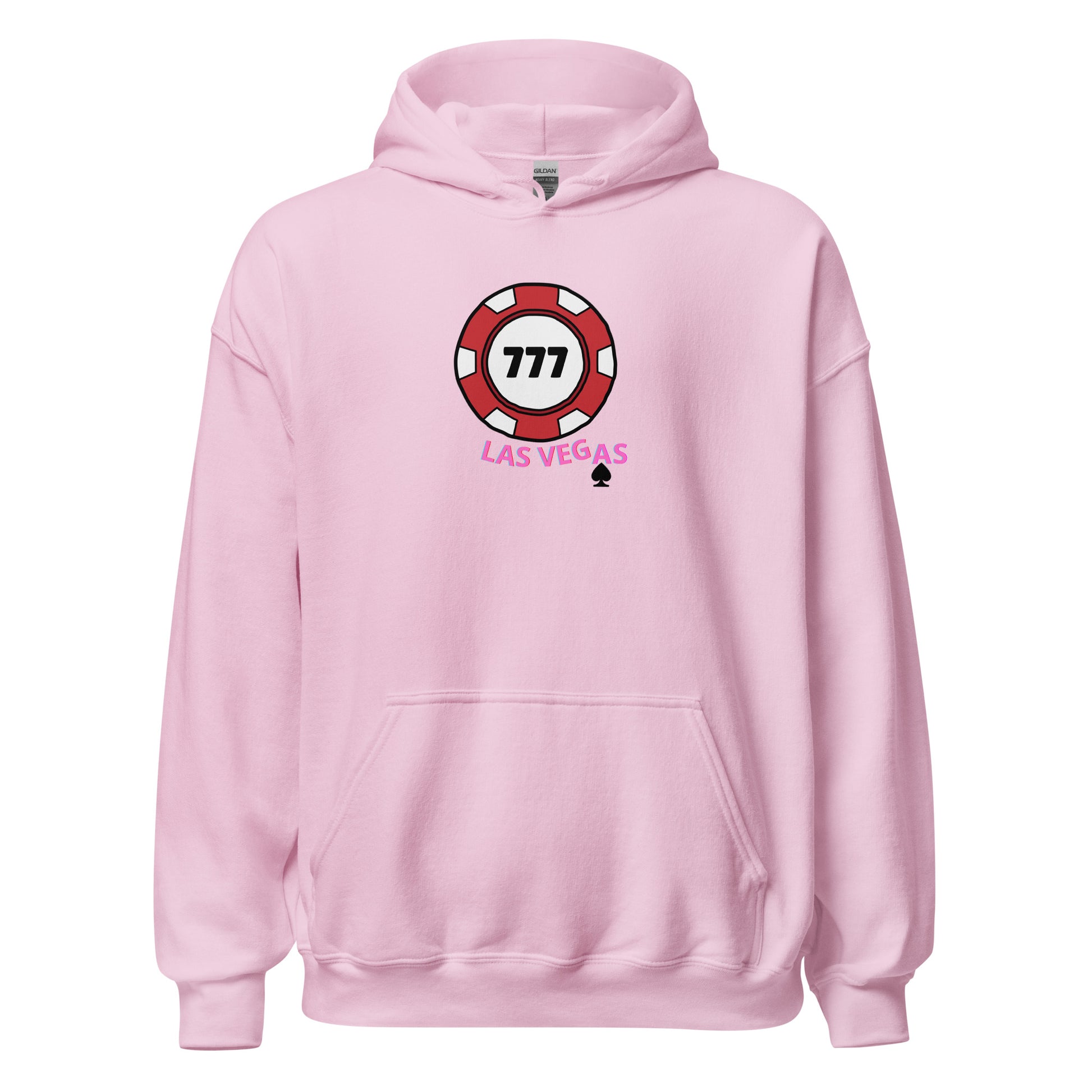 Sudadera rosa hombre con diseño de ficha de la ruleta con número 777 dentro