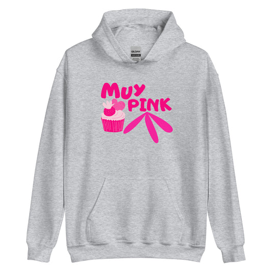 Sudadera gris con diseño pink en el pecho