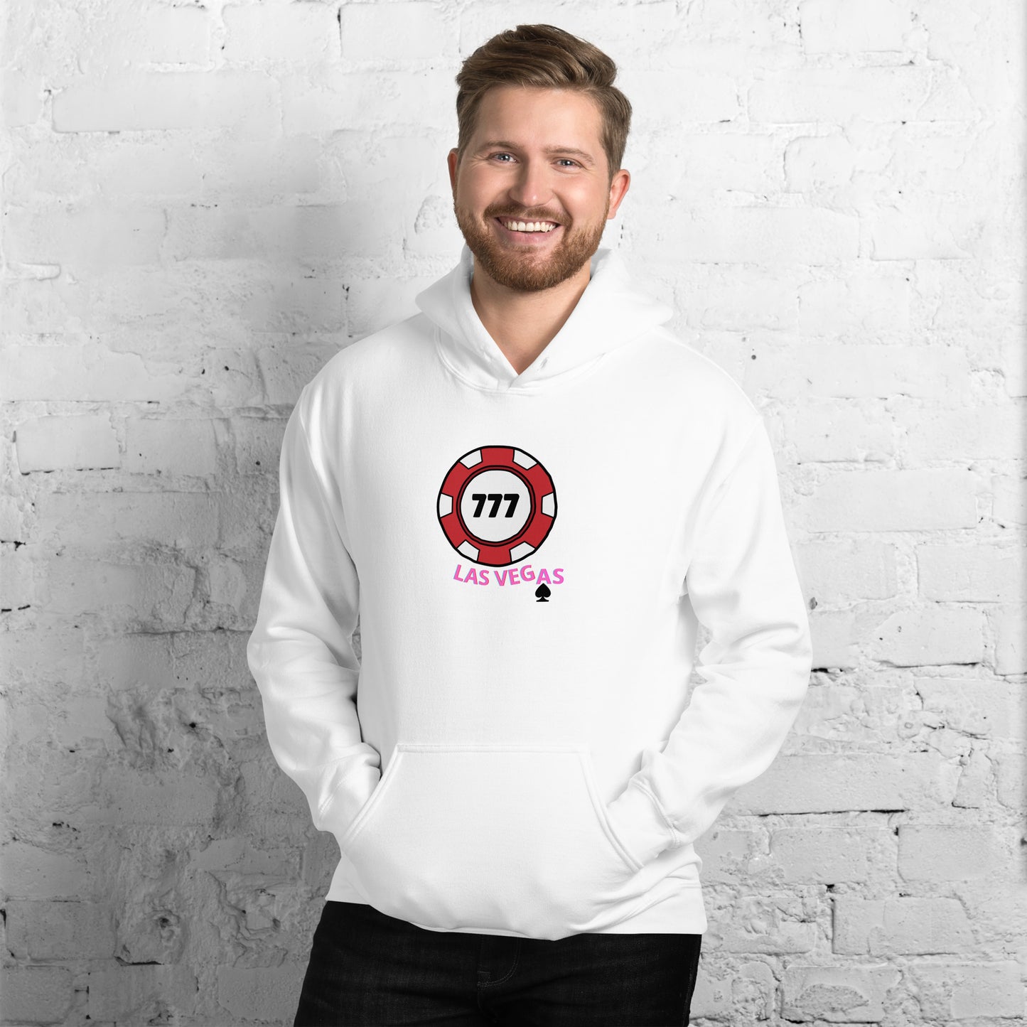 Sudadera blanca con capucha para hombre con diseño de una ficha de ruleta