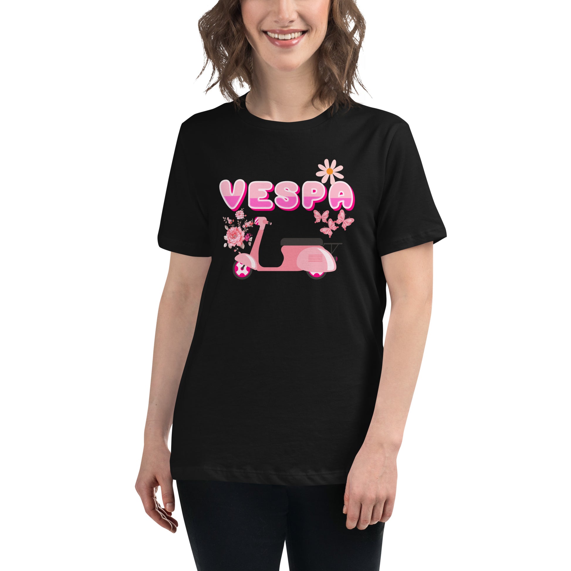 Camiseta negra de mujer con diseño de vespa