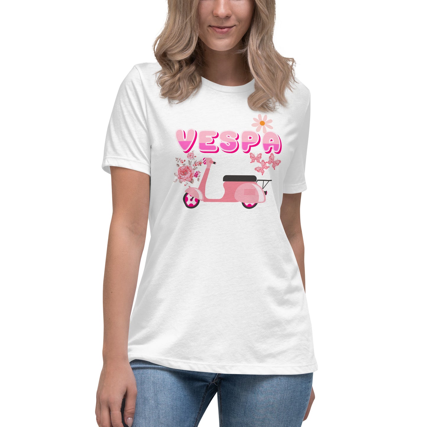 Camiseta de mujer blanca  con diseño de vespa 